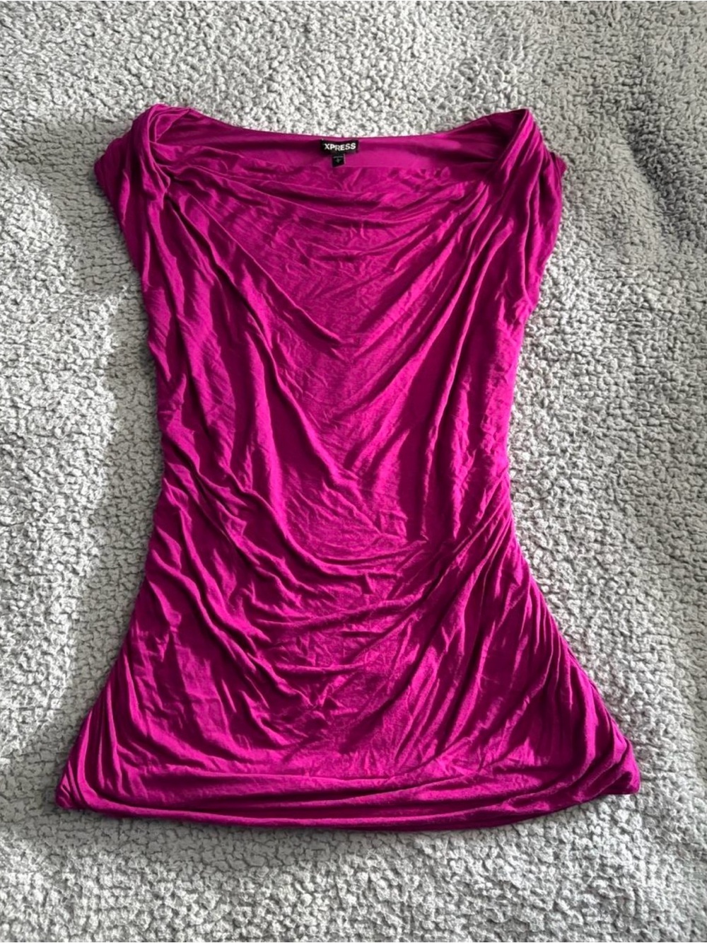 Vintage Express y2k Fuchsia Draped Cowl Neck Short Sleeve Top